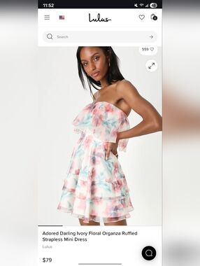 Lulu's Adored Darling Ivory Floral Organza Ruffled Strapless Mini Dress